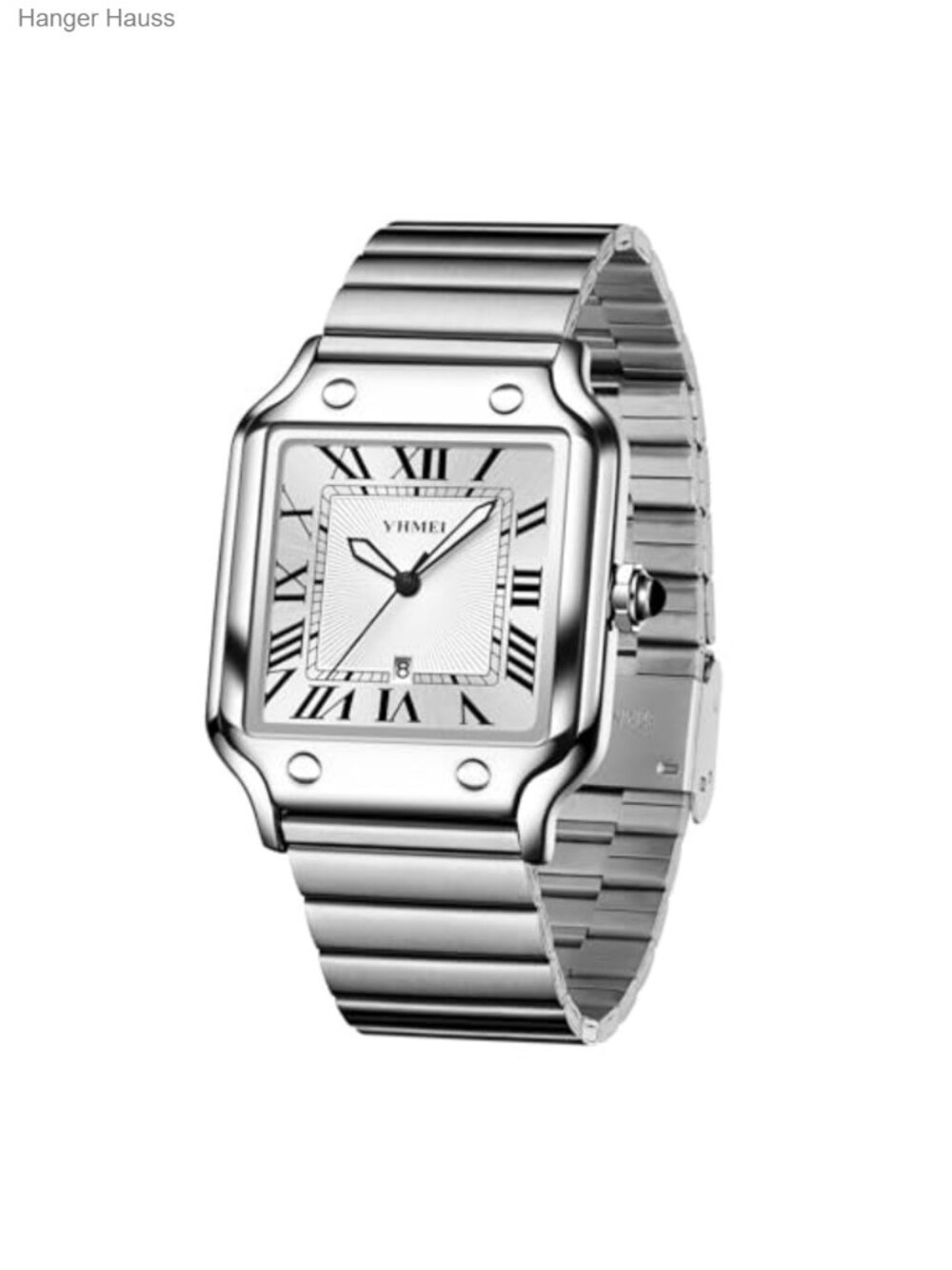 Classic Square Roman Numeral Quartz Watch Stainless Steel 30M Waterproof